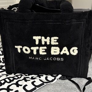Marc Jacobs Black Tote Bag with White Lettering